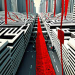 An abstract, slightly surreal depiction of modern bureaucracy. Imagine a sprawling, labyrinthine cityscape constructed from immense stacks of official documents, glowing digital forms, and intricate webs of red tape. Diverse citizens, appearing small and somewhat overwhelmed, attempt to navigate these convoluted pathways, encountering metaphorical roadblocks and endless paper trails. Subtle, almost invisible threads of influence extend from imposing, distant government buildings, signifying a quiet, pervasive control rather than overt oppression. The overall atmosphere is one of subtle disempowerment and the feeling of being a "mere pawn" in a complex system. Style: detailed, slightly muted color palette, modern European urban setting.