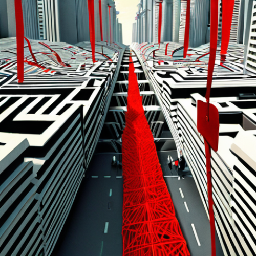 An abstract, slightly surreal depiction of modern bureaucracy. Imagine a sprawling, labyrinthine cityscape constructed from immense stacks of official documents, glowing digital forms, and intricate webs of red tape. Diverse citizens, appearing small and somewhat overwhelmed, attempt to navigate these convoluted pathways, encountering metaphorical roadblocks and endless paper trails. Subtle, almost invisible threads of influence extend from imposing, distant government buildings, signifying a quiet, pervasive control rather than overt oppression. The overall atmosphere is one of subtle disempowerment and the feeling of being a "mere pawn" in a complex system. Style: detailed, slightly muted color palette, modern European urban setting.