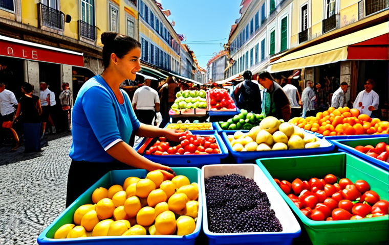 The Balancing Act**
"A vibrant marketplace scene in Lisbon, Portugal, depicting the push and pull of supply and demand. A fully clothed vendor in traditional Portuguese attire offers fresh produce from a colorful stall. Shoppers, also fully clothed in modest clothing, examine the goods. Background: historic buildings and bustling street life. Safe for work, appropriate content, family-friendly. Perfect anatomy, correct proportions, natural pose, well-formed hands, proper finger count, natural body proportions, professional photograph, high quality."
**