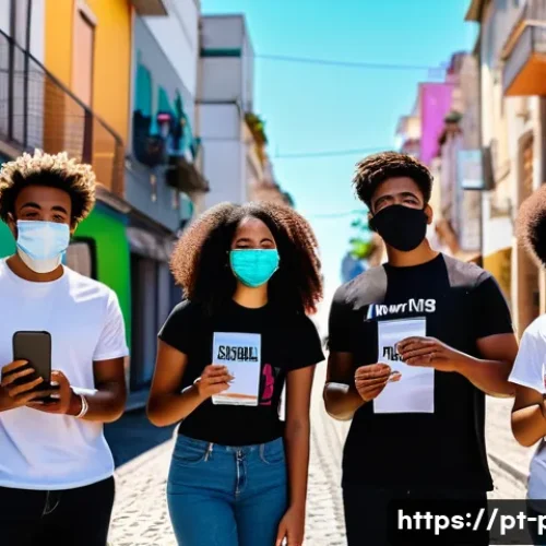 여론과 정치참여 - A diverse group of young Brazilian activists engaging in a peaceful digital protest outdoors, holdin...